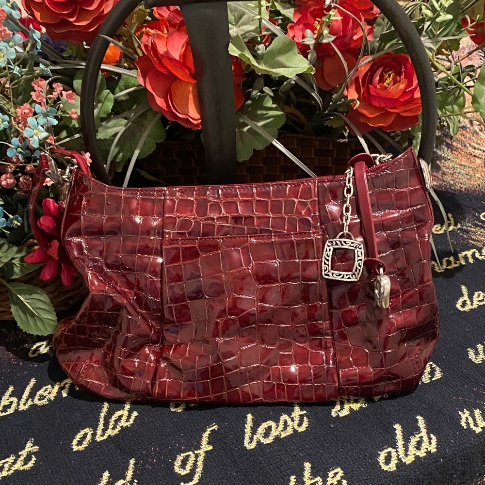 Brighton Red Crocodile-Embossed Shoulder Bag